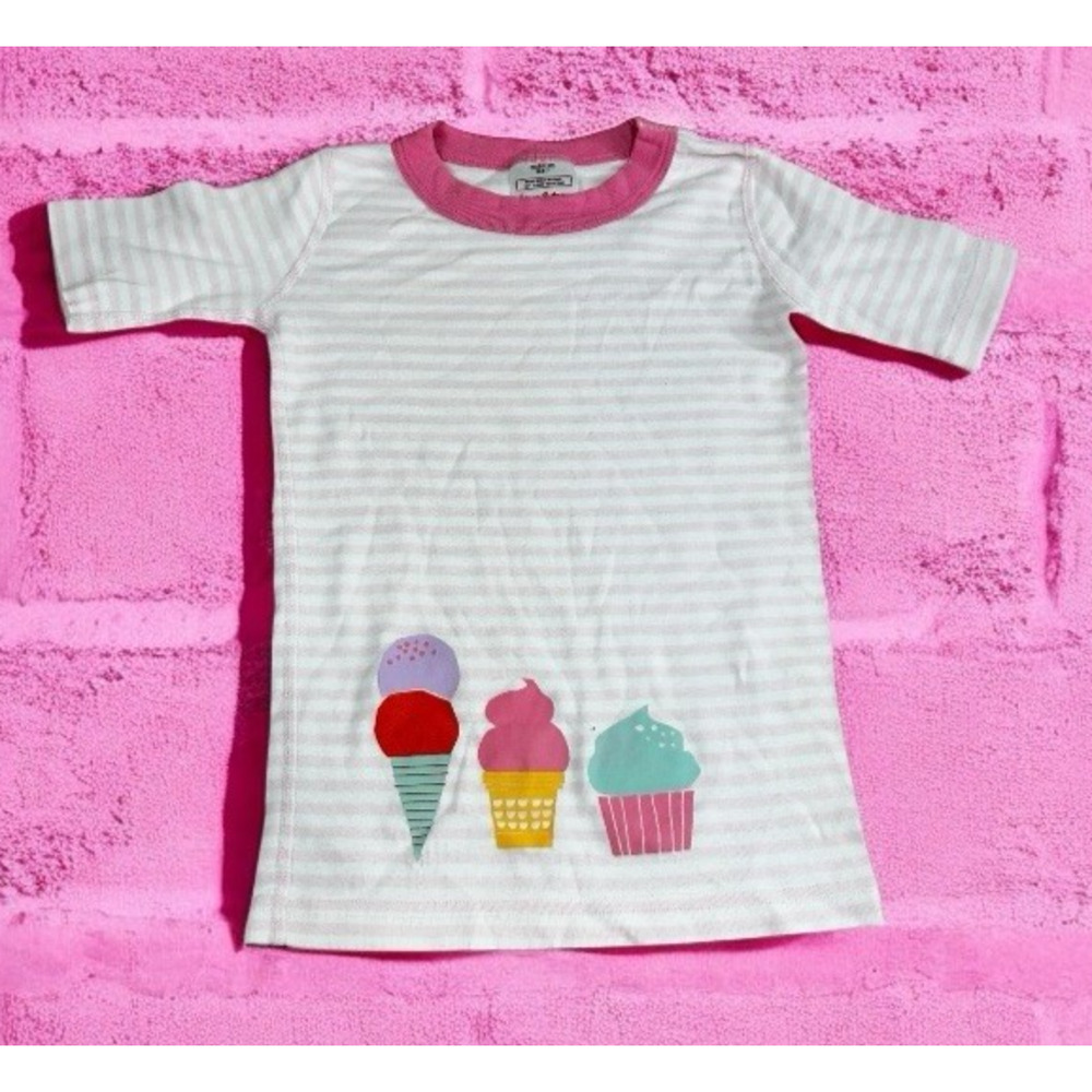 Hanna Andersson Pink Pajama Top Sz 120 US 6-7 Ice Cream Organic Cotton Sleepwear